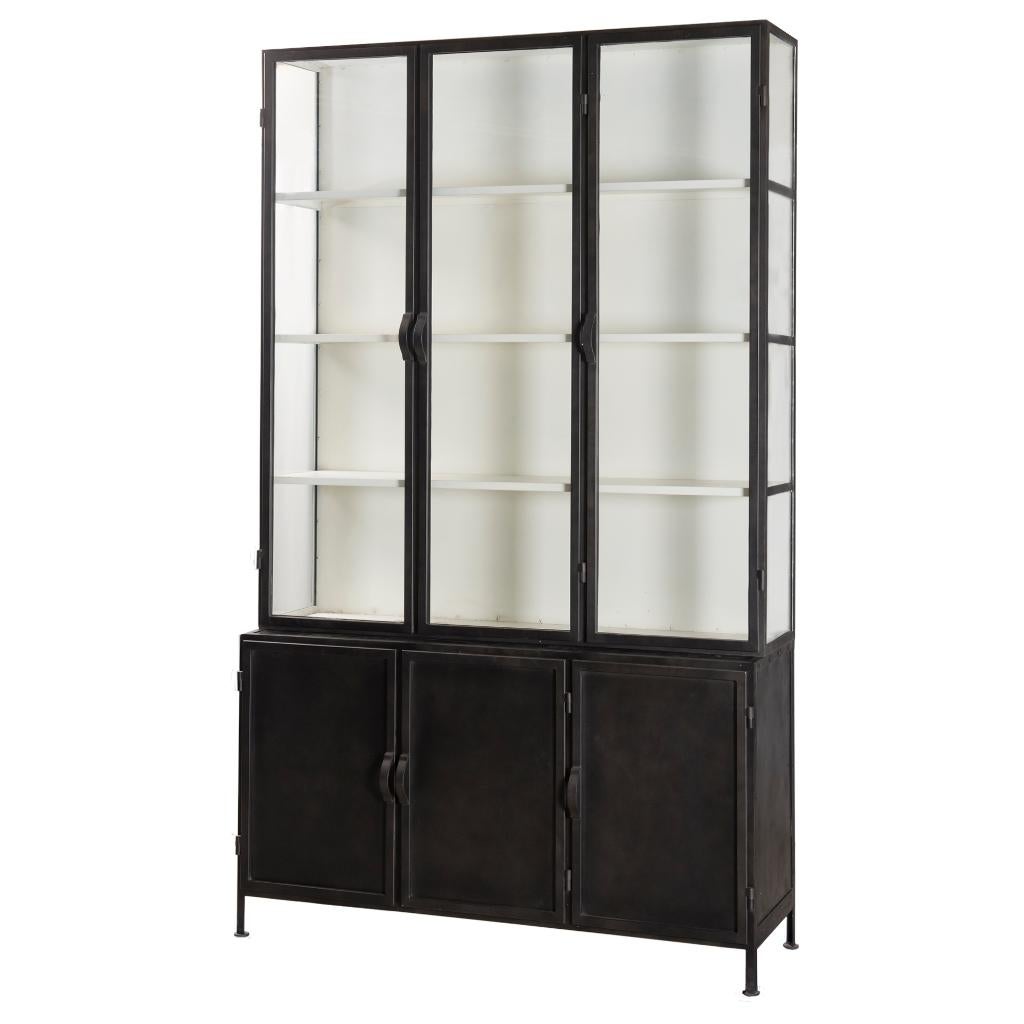 VITRINEKAST metaal  zwart elegant glas 142 cm breed actie, Met deur(en), 100 tot 150 cm, 200 cm of meer, Nieuw