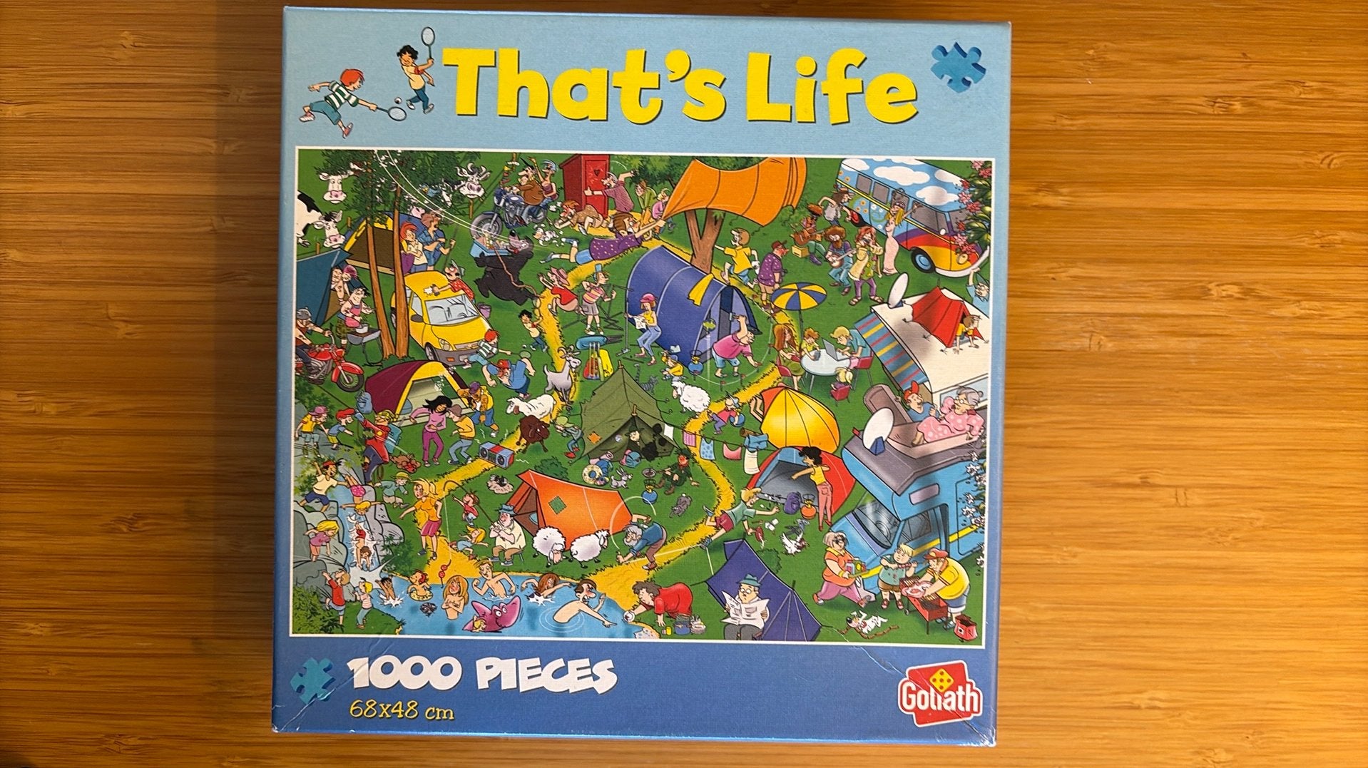 Goliath That’s Life puzzel, 1000 st - Kamperen in get bos, Ophalen of Verzenden, 500 t/m 1500 stukjes, Zo goed als nieuw, Legpuzzel