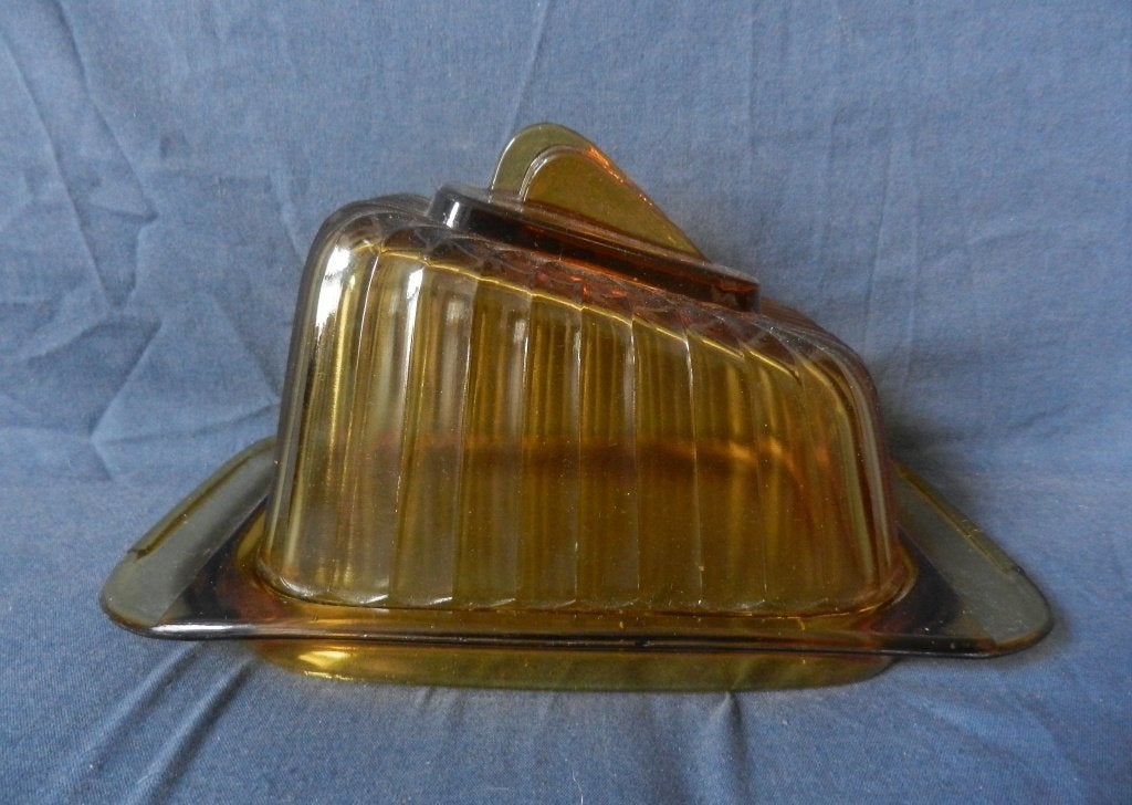 Copier Leerdam amber glazen kaasstolp servies Neerlandia, Antiek en Kunst, Antiek | Glas en Kristal, Ophalen of Verzenden