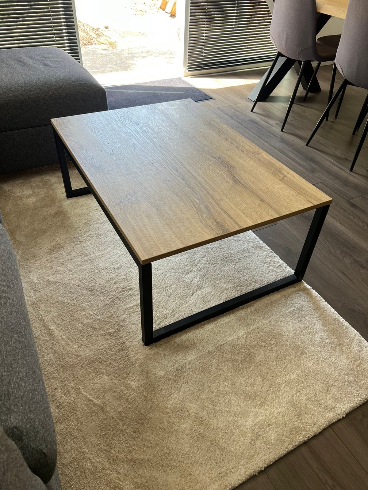 salontafel eiken + mat zwart onderstel, Ophalen, 100 tot 150 cm, 50 tot 100 cm, Rechthoekig