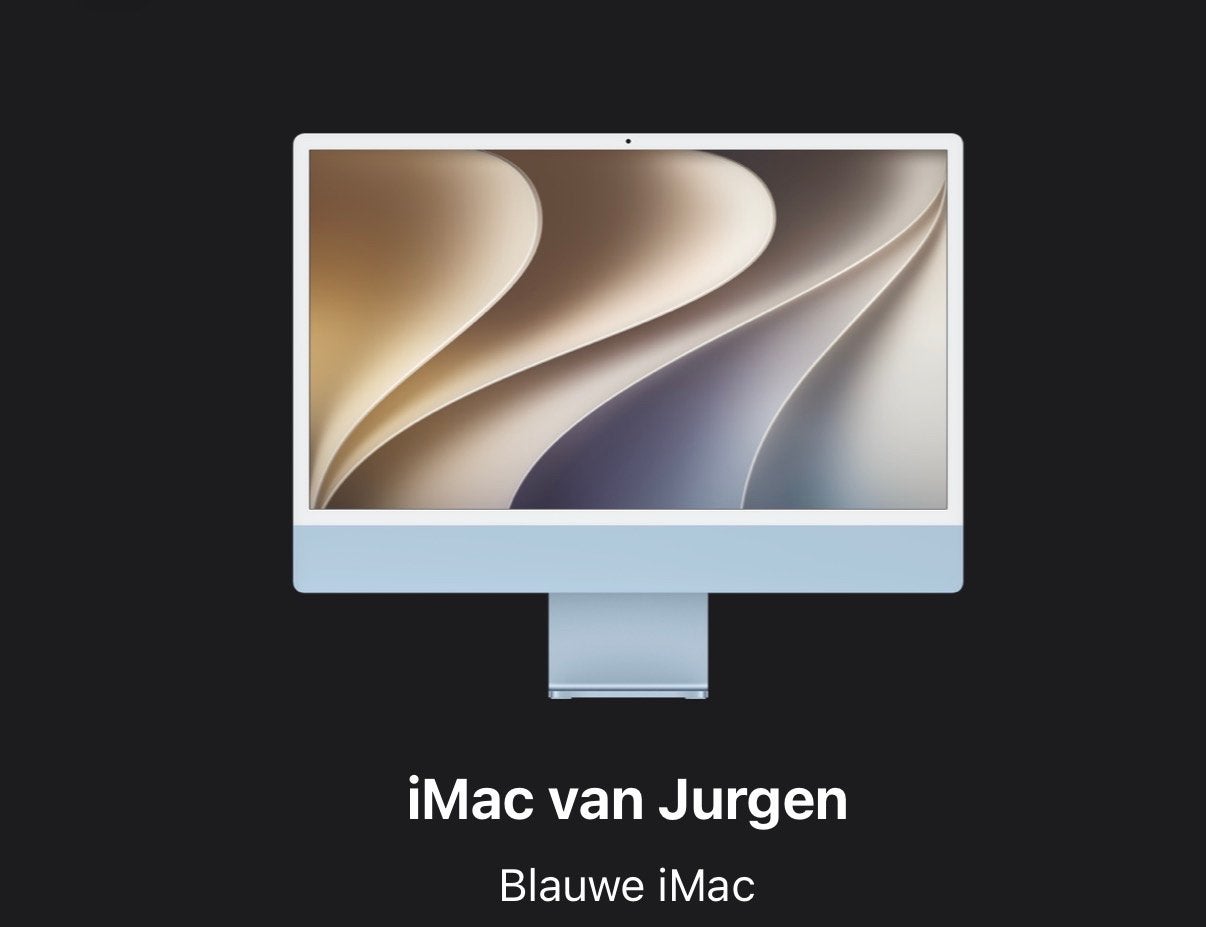 Blauwe iMac M3., Computers en Software, IMac, Ophalen of Verzenden, Zo goed als nieuw, 8 GB