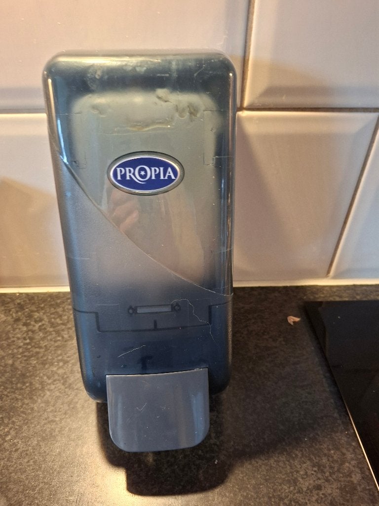 Propia zeepdispenser, Ophalen of Verzenden, Gebruikt, Blauw, Zeepdispenser/zeepbakje