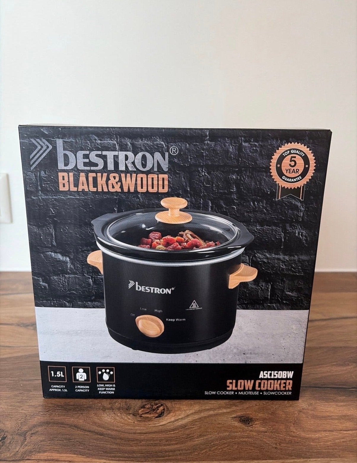 Bestron Slowcooker ASC150BW - Zwart/Hout - 1.5L, Ophalen of Verzenden, Nieuw