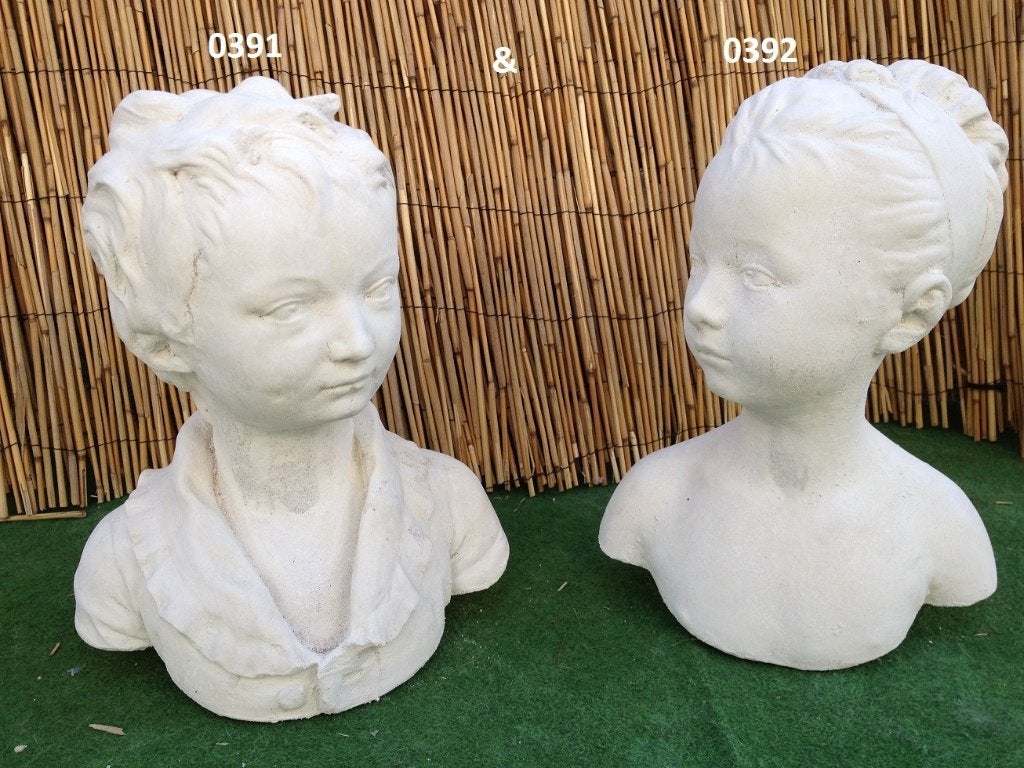 Borstbeeld jongen en meisje. nr 0391 & 0392., Tuin en Terras, Ophalen of Verzenden, Nieuw, Beton, Mensenbeeld