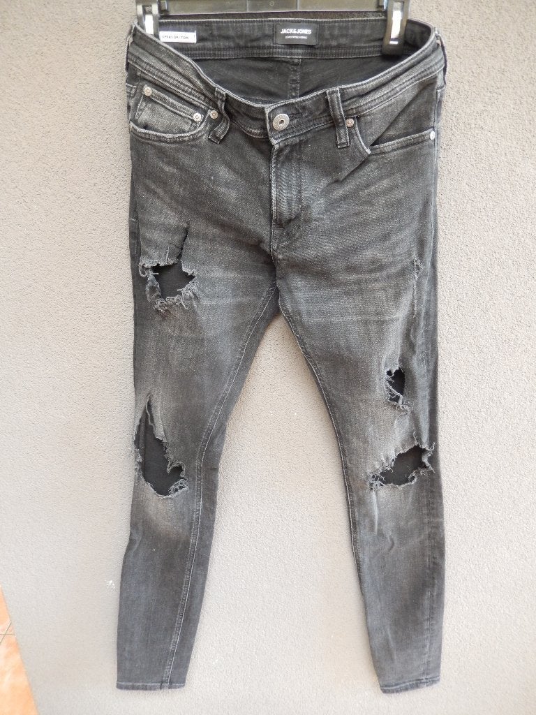 Jack & Jones Ripped Skinny Jeans - spijkerbroek Sprayon Tom, Zwart, W32 (confectie 46) of kleiner, Ophalen of Verzenden, Zo goed als nieuw