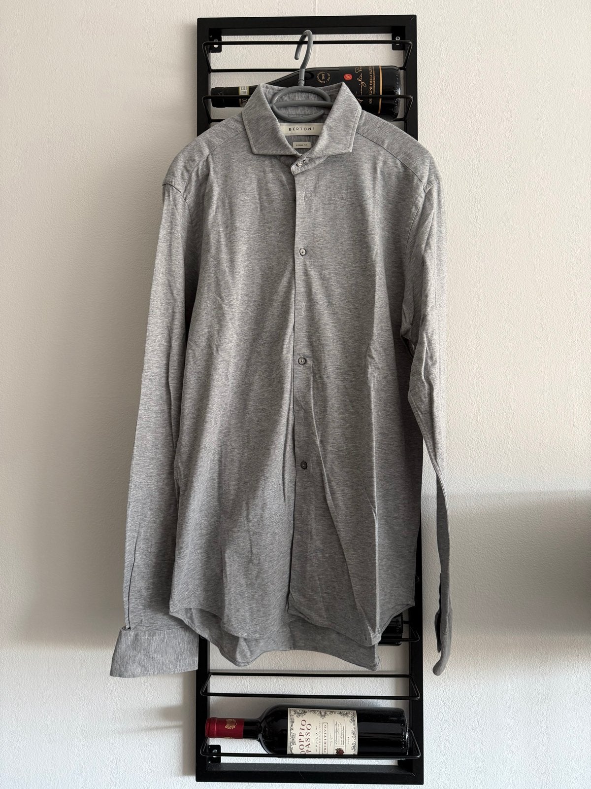 Bertoni stretch jersey overhemd, zo goed als nieuw Grijs, Kleding | Heren, Ophalen of Verzenden, Zo goed als nieuw, Grijs, Overige halswijdtes