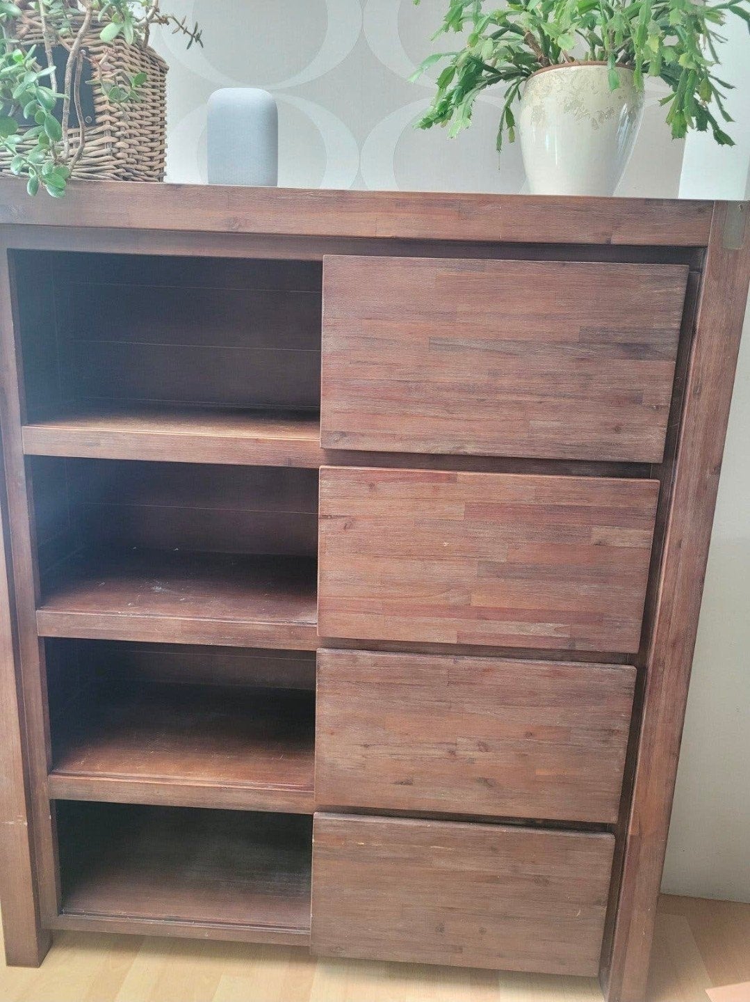 Stevige houten kast met schuifdeuren - De Bommel, Gebruikt, 100 tot 150 cm, Ophalen of Verzenden, 150 tot 200 cm