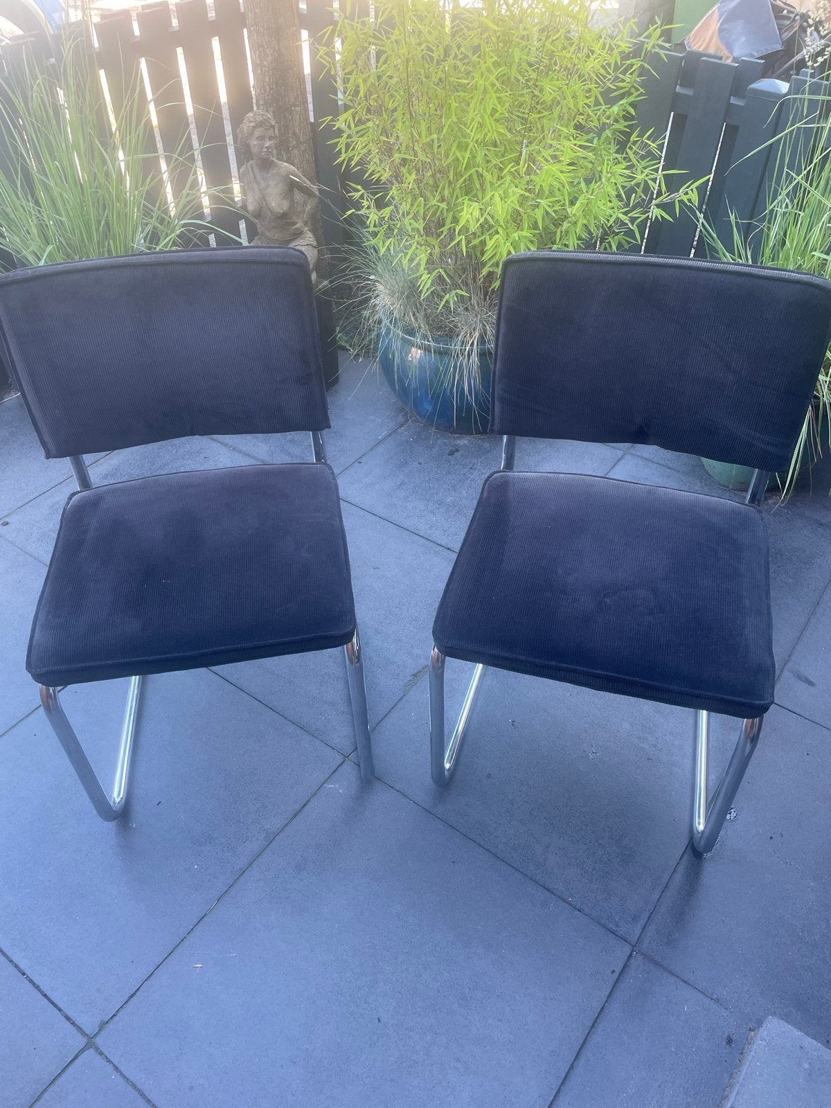 2x Eettafel stoel - Zwart ribstof, Ophalen, Gebruikt, Twee, Zwart