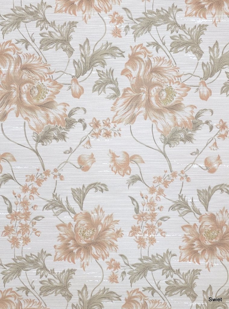 4705 60s frans bloemen behang taupe klassiek vintage swiet, Huis en Inrichting, Ophalen of Verzenden