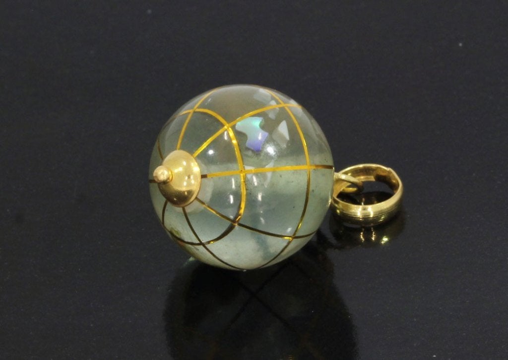 Wereldbol globe 18k gouden ketting hanger vintage dame heer, Verzenden, Zo goed als nieuw, Met edelsteen, Info@voordeelsieraden.nl