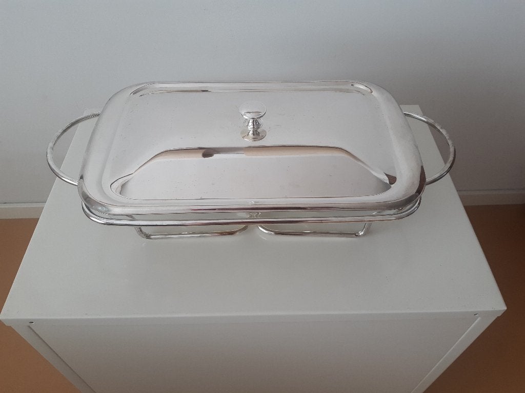 Rechaud / warmhouder, verzilverd metaal met glazen schaal, Ophalen, Zilver, Overige materialen, Overige typen