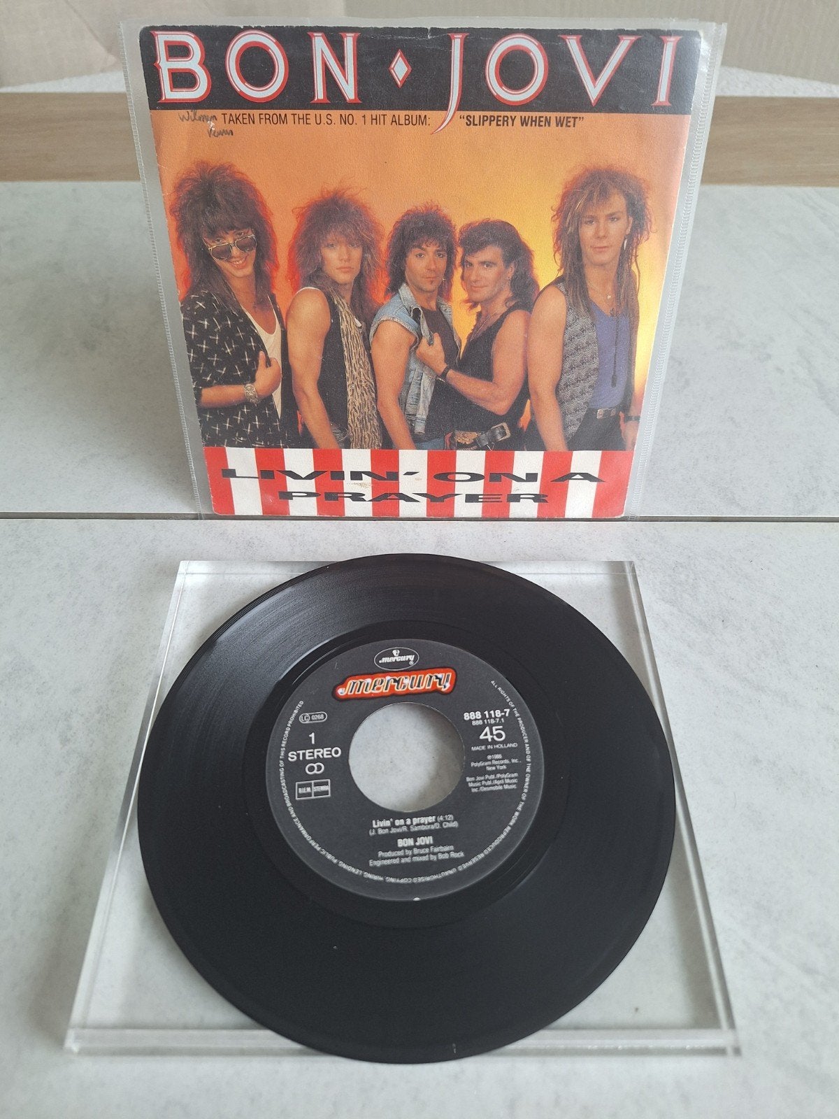 Single van BON JOVI  // LIVIN' ON A PRAYER...uit 1986, Cd's en Dvd's, Vinyl | Rock, Ophalen of Verzenden, Gebruikt, Overige formaten