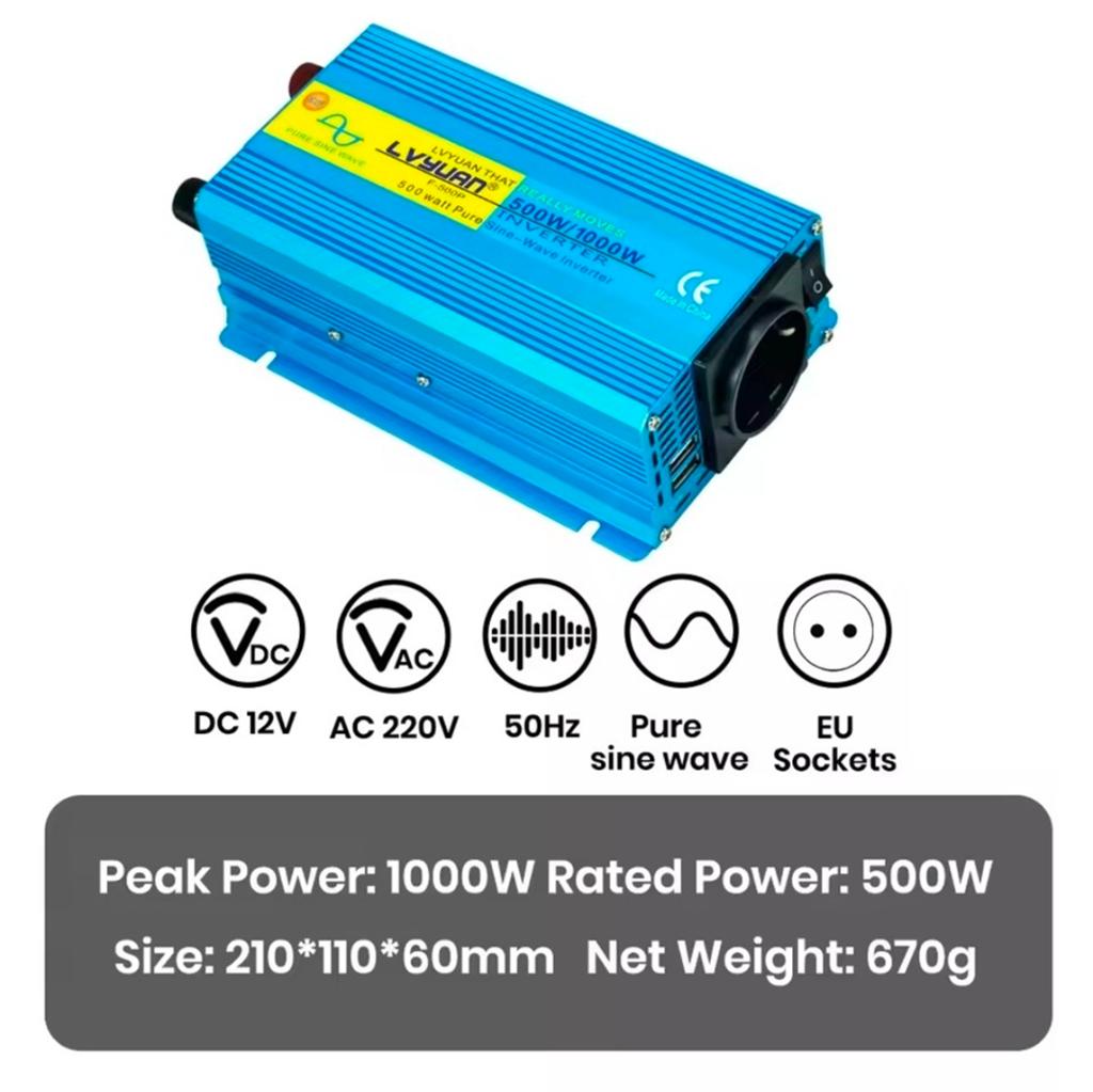 Zuivere sinusomvormer 1000W  12V DC naar 220V AC, Auto diversen, Ophalen of Verzenden