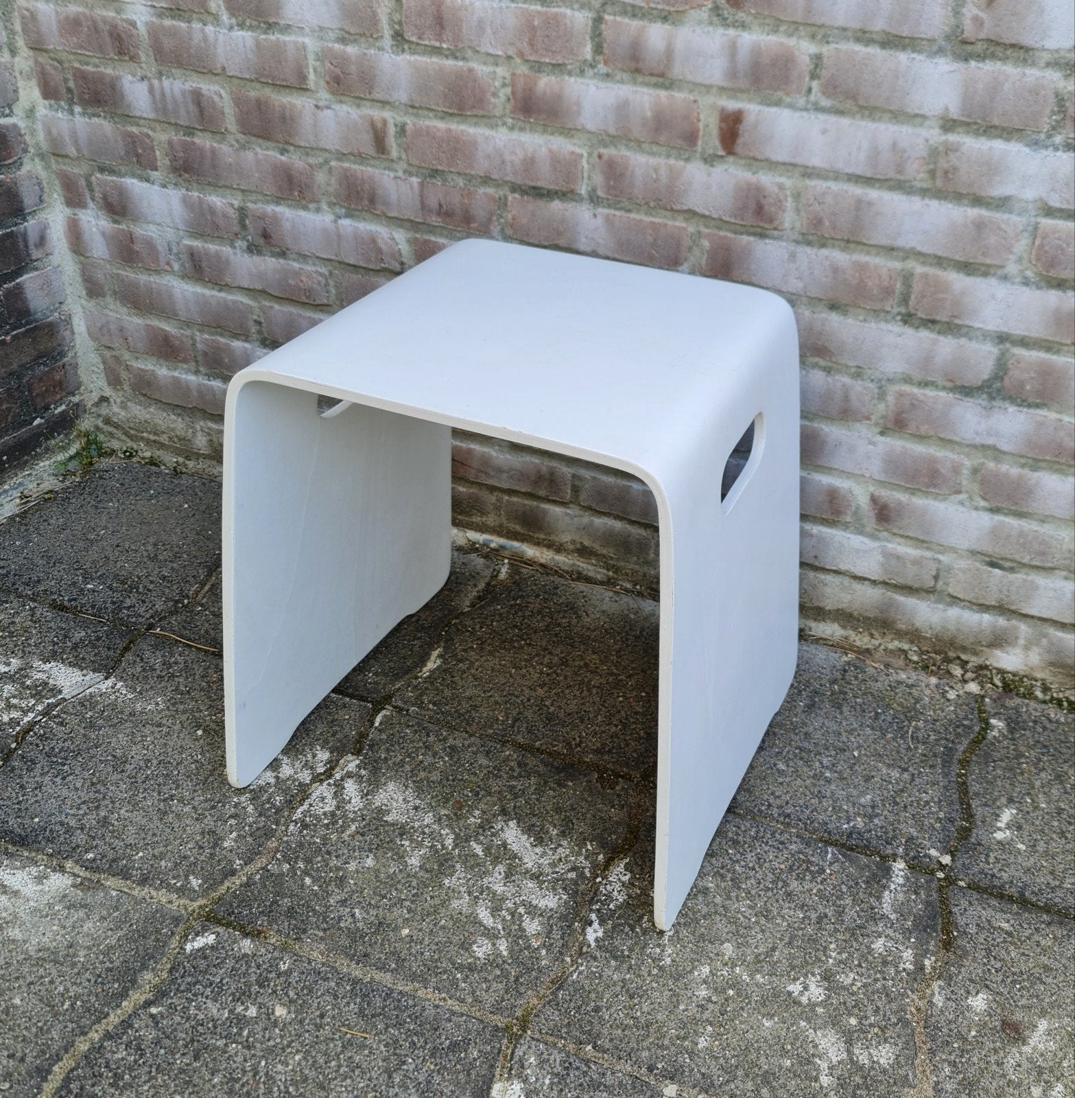 Vintage plywood kruk wit in de stijl Lisa Norinder Ikea, Minder dan 55 cm, Gebruikt, Rechthoekig, Vintage modern interieur design