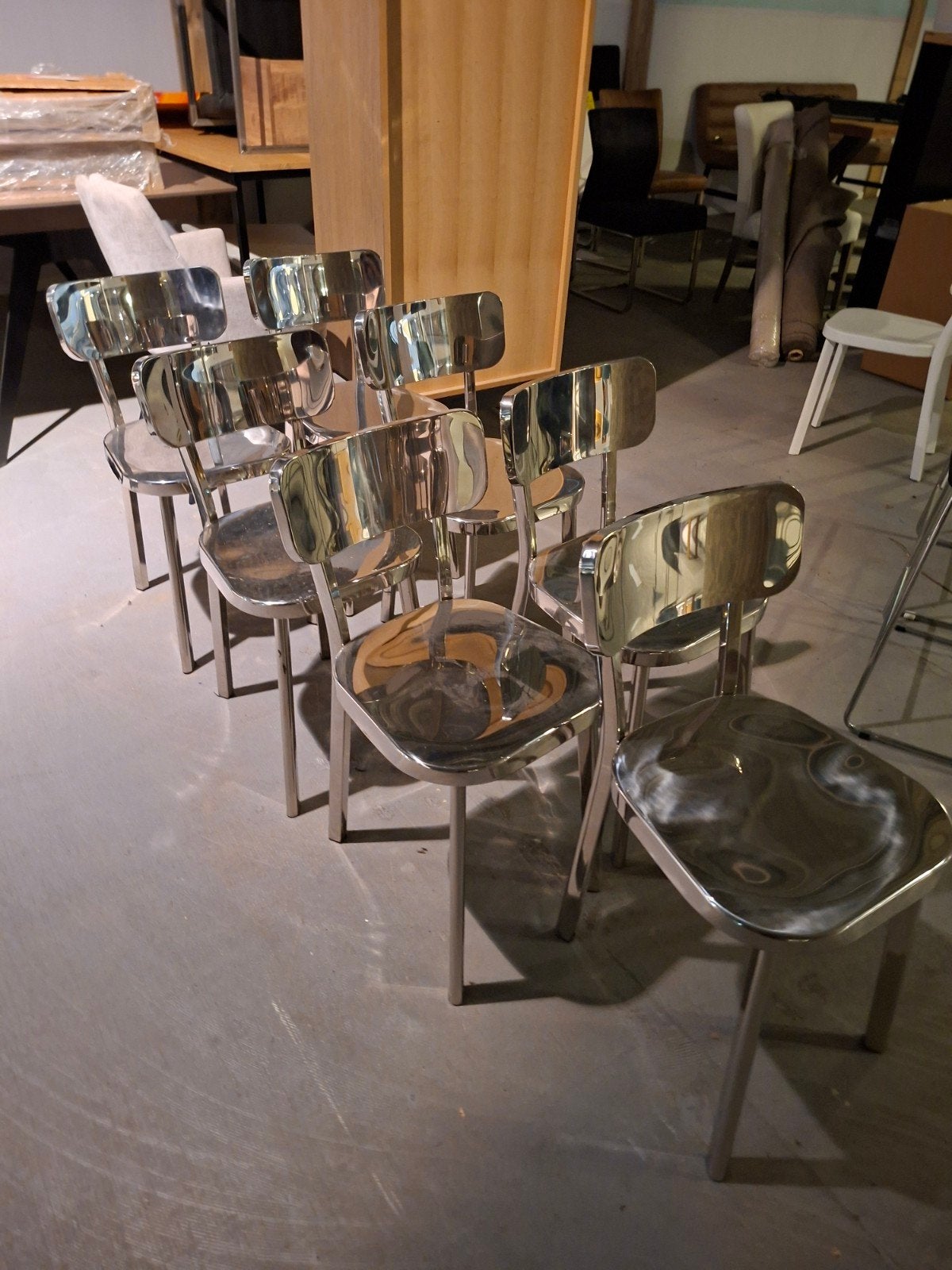 7 stoelen, chroom/metaal, afhalen in Beusichem, Huis en Inrichting, Stoelen, Gebruikt, Overige kleuren, Ophalen of Verzenden, Metaal