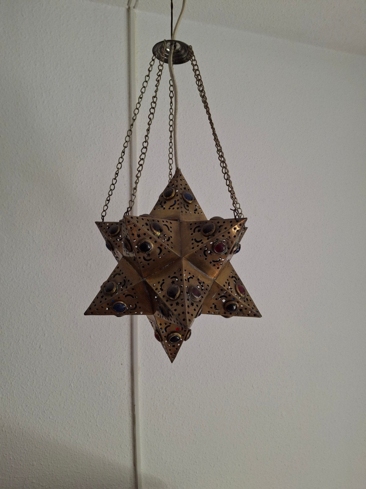 Koperen Stervormige Hanglamp uit Egypte met Gekleurd Glas, Ophalen