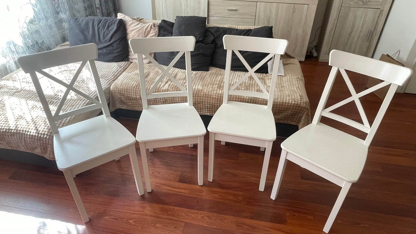 Ikea ingolf houten stoelen, Huis en Inrichting, Stoelen, Ophalen, Wit, Zo goed als nieuw, Vier