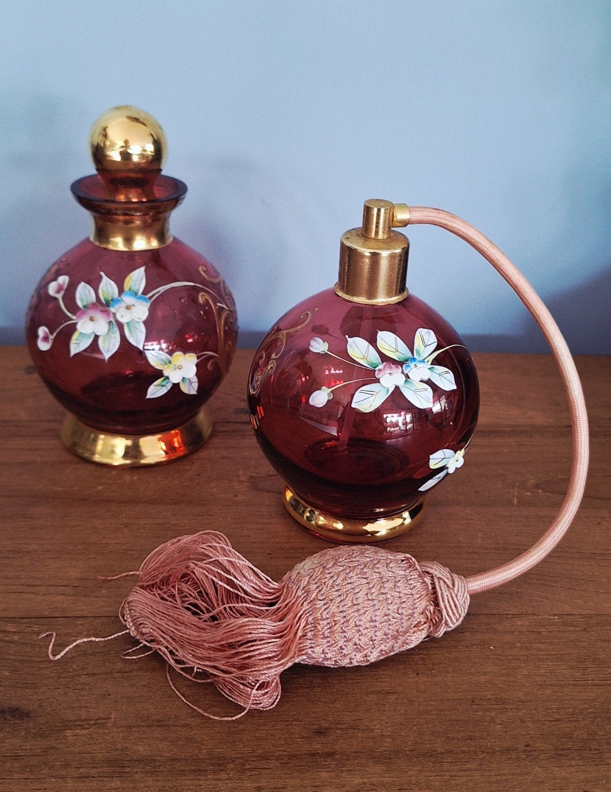 Antieke Parfumfles Boheems glas, Ophalen of Verzenden