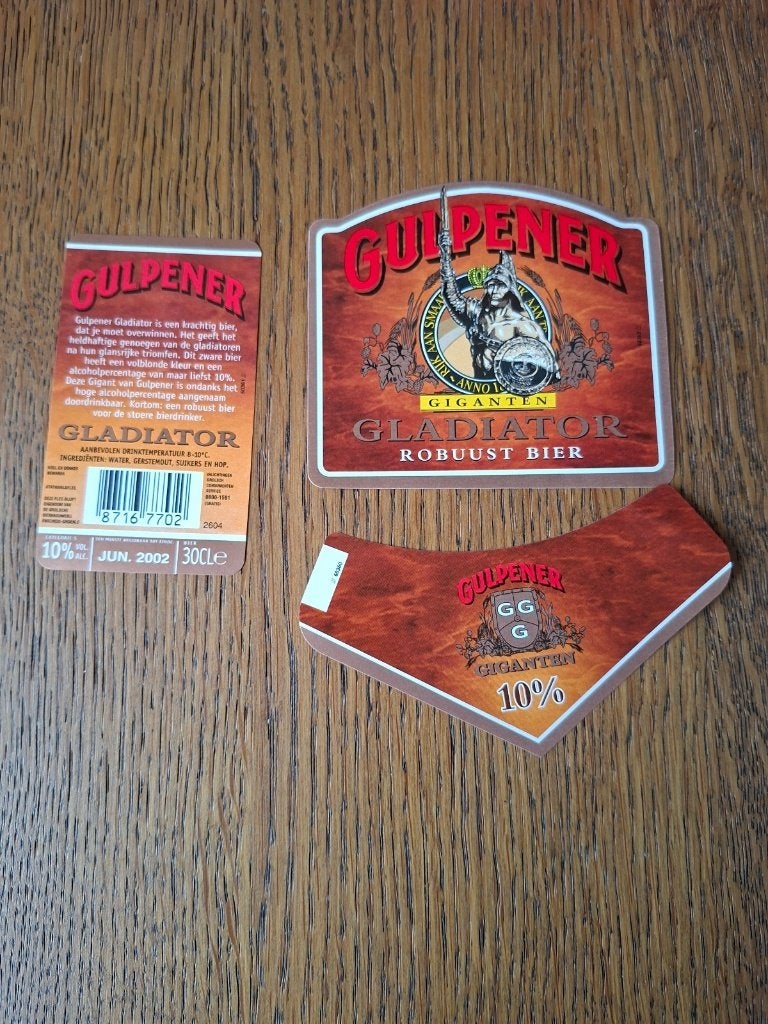 3 x Gulpener Galdiator bier etiket ongebruikt, Ophalen of Verzenden, Nieuw, Overige typen, Gulpener