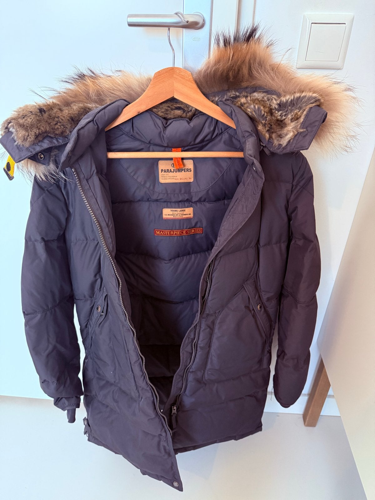 Parajumpers donsjas met bontkraag, Verzenden, Zo goed als nieuw, Maat 36 (S), Blauw