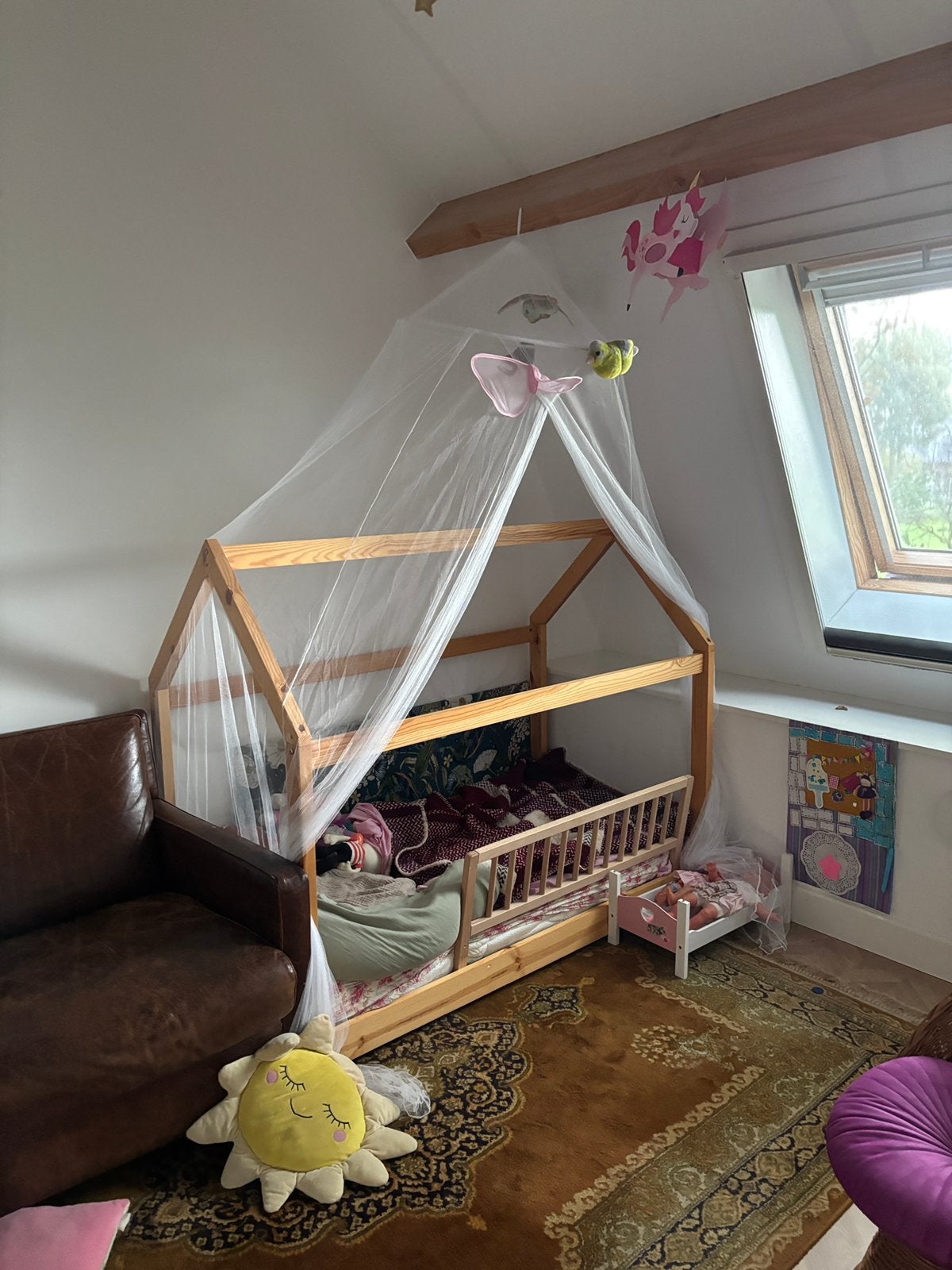 Houten bedhuisje met nieuw matras, Gebruikt, 70 tot 85 cm, 140 tot 160 cm, Ophalen