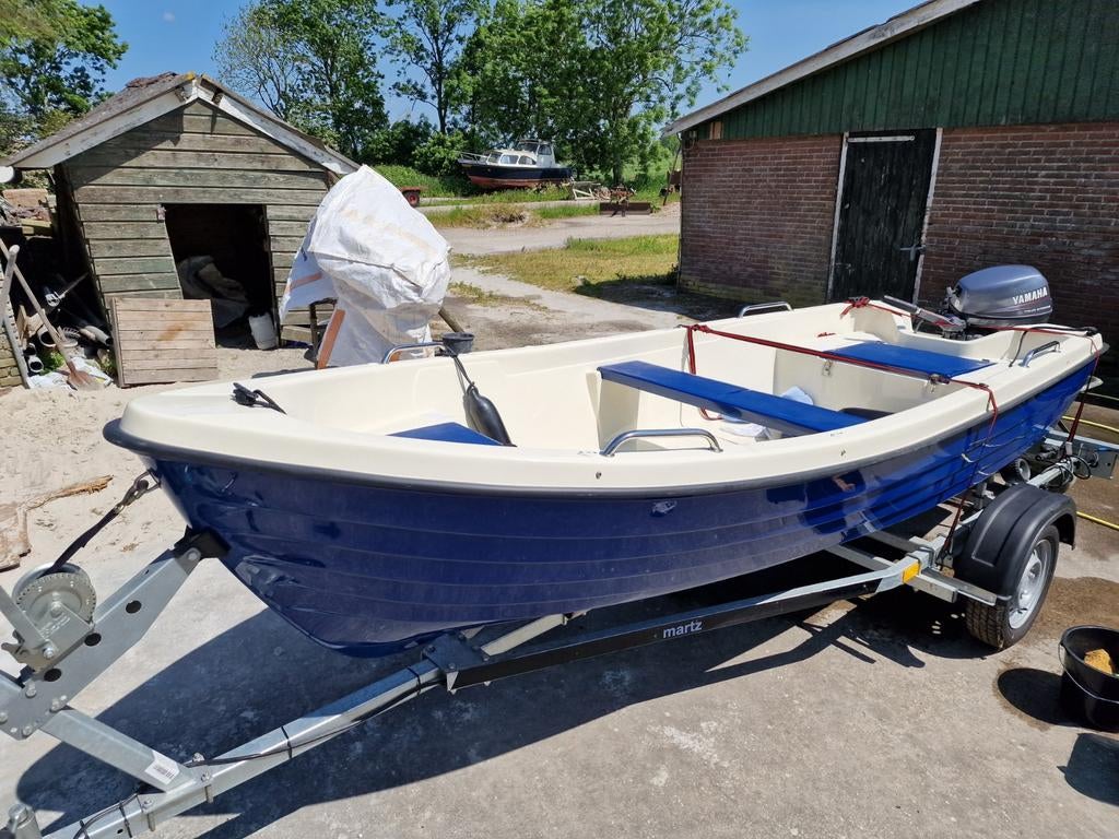 Visboot 4m met Yamaha 8pk motor en trailer (z.g.a.n.), Watersport en Boten, Ophalen, Tot 10 pk, Zo goed als nieuw, 3 tot 6 meter