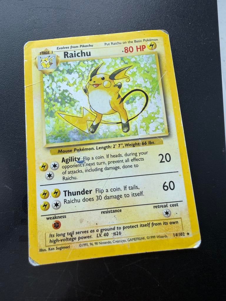 Raichu Pokémon Kaart - Base Set 14/102 (Gebruikt), Ophalen of Verzenden, Gebruikt, Losse kaart
