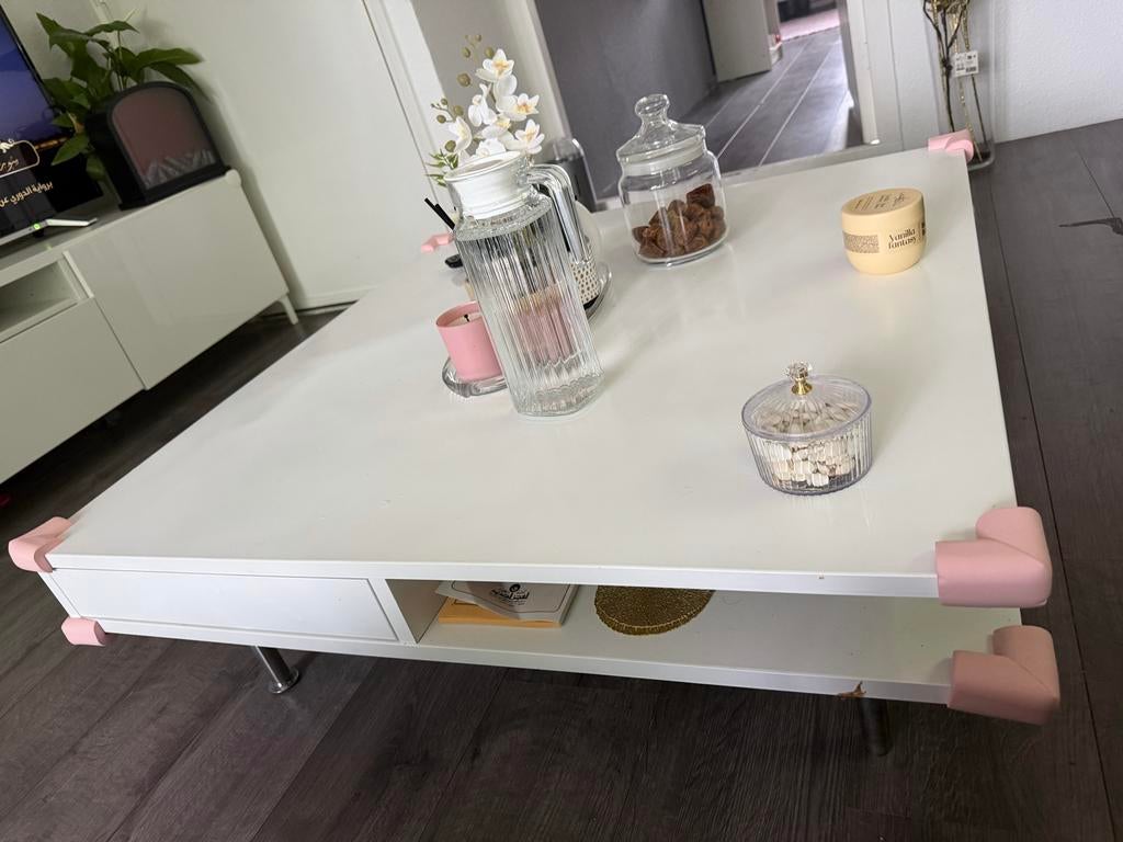 Witte salontafel met lade en opbergruimte, Overige materialen, 100 tot 150 cm, Vierkant, Ophalen of Verzenden