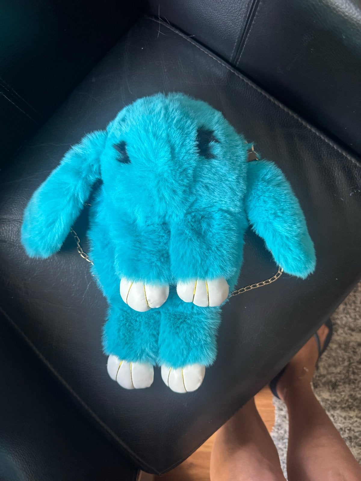 Leuke turquoise pluche konijn tas, Ophalen, Gebruikt, Overige kleuren, Schoudertasje
