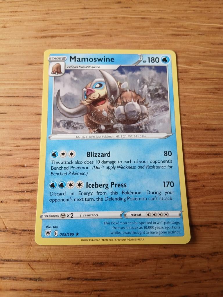 Mamoswine Pokémon Kaart (033/189) - Zeldzaam, Ophalen of Verzenden, Zo goed als nieuw, Losse kaart