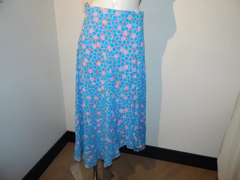 Stine Goya pracht rok hemels blauw in print soort ophaal S, Zo goed als nieuw, Stine Goya, Maat 36 (S), Onder de knie