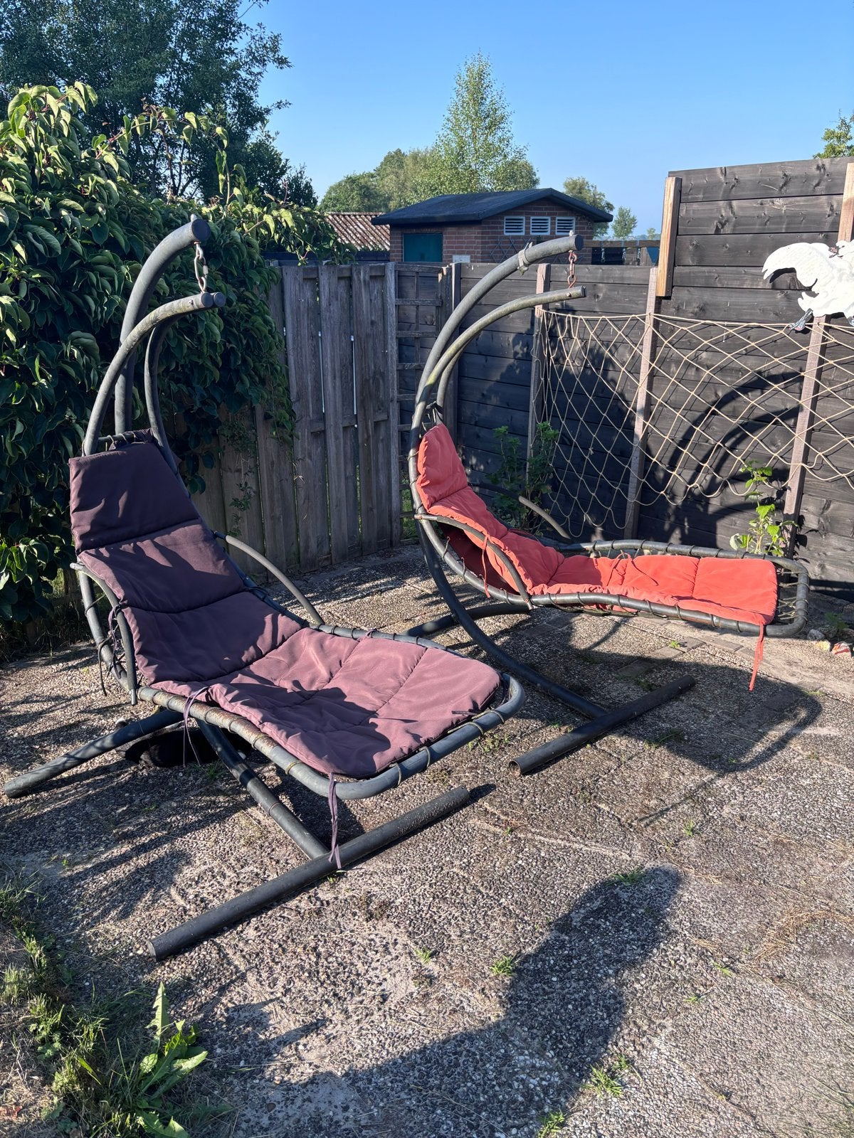 Gratis Hangstoelen met kussens - Gebruikt, Tuin en Terras, Ophalen, Gebruikt, Inklapbaar
