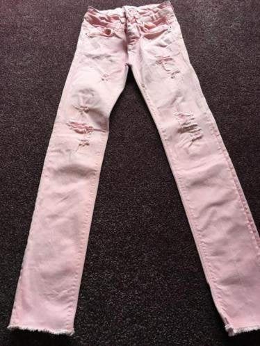 Stoere oud roze skinny spijkerbroek  mt 146 / 152, Kinderen en Baby's, Kinderkleding | Maat 146, Ophalen of Verzenden, Zo goed als nieuw