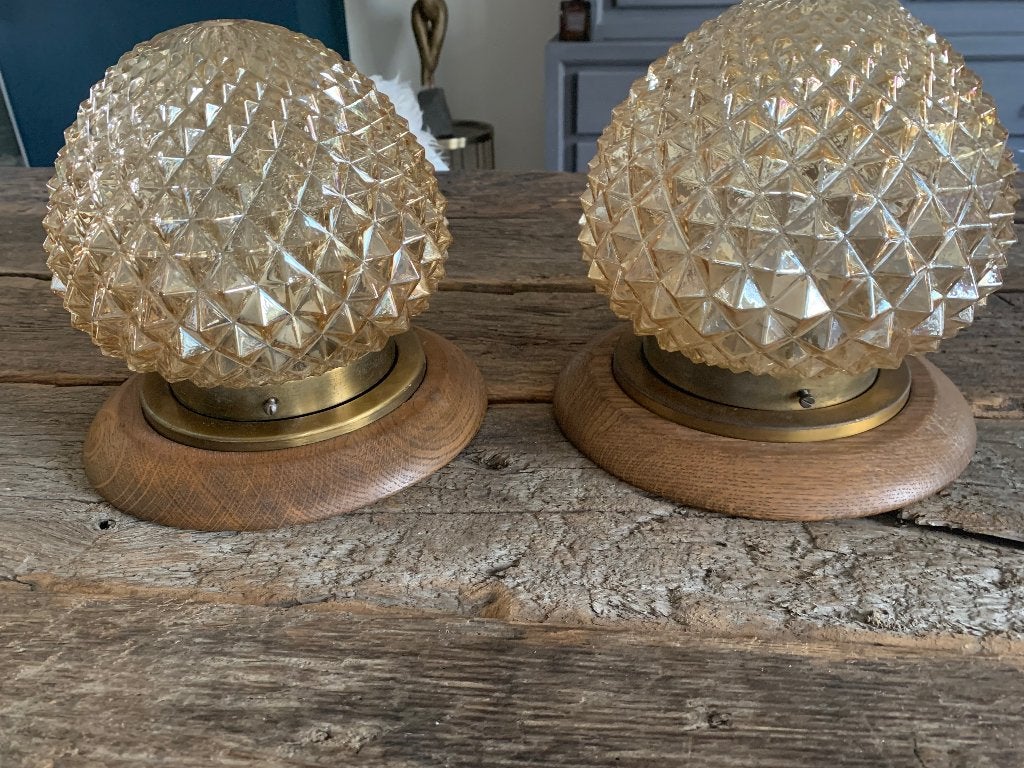 Vintage plafondlampen model Herda 2 stuks 1960, Gebruikt, Glas, E27 (groot), Ophalen of Verzenden
