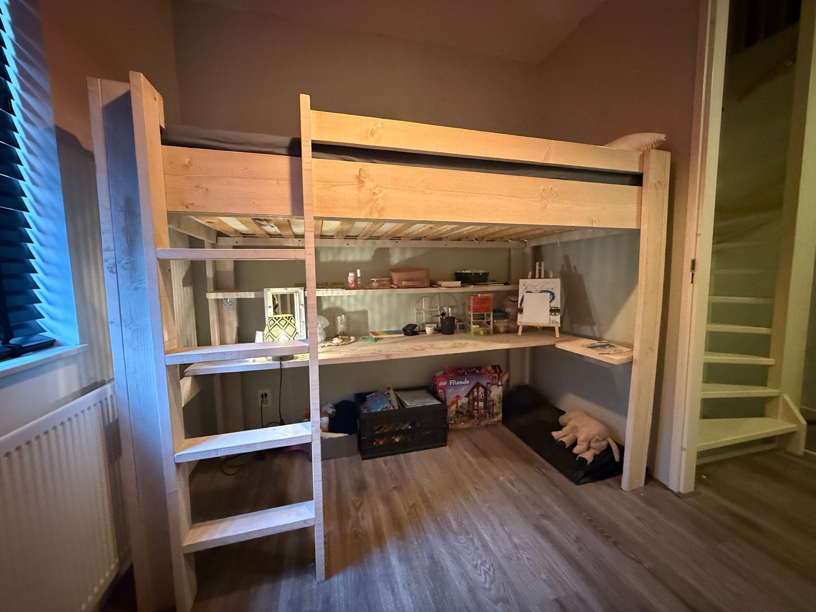 Stevige houten hoogslaper met bureau en opbergruimte, Ophalen, Gebruikt, Eenpersoons, 200 cm