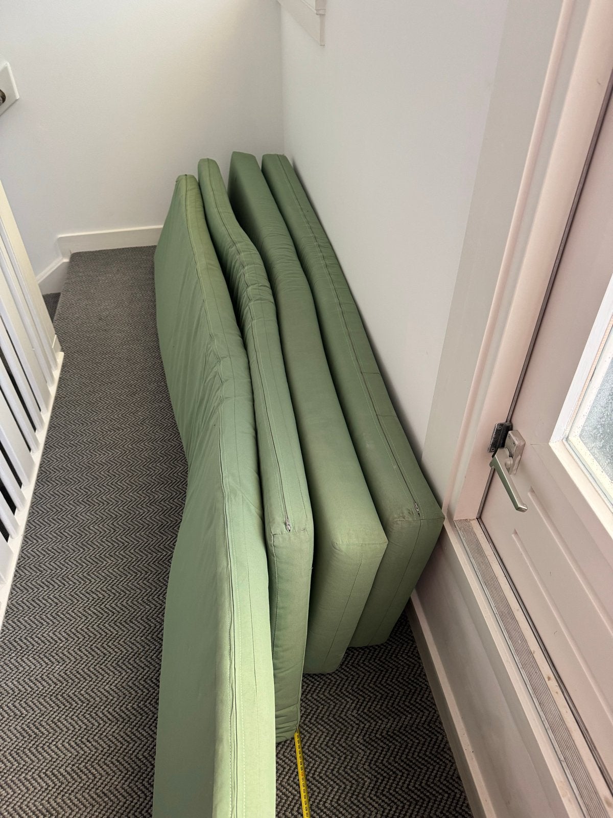 Groene tuinbank kussens - 4 stuks, Ophalen, Gebruikt