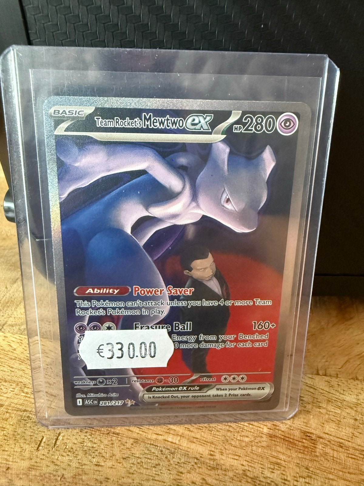 Team Rocket's Mewtwo ex Pokémon Kaart 281/217, Ophalen of Verzenden, Zo goed als nieuw, Losse kaart
