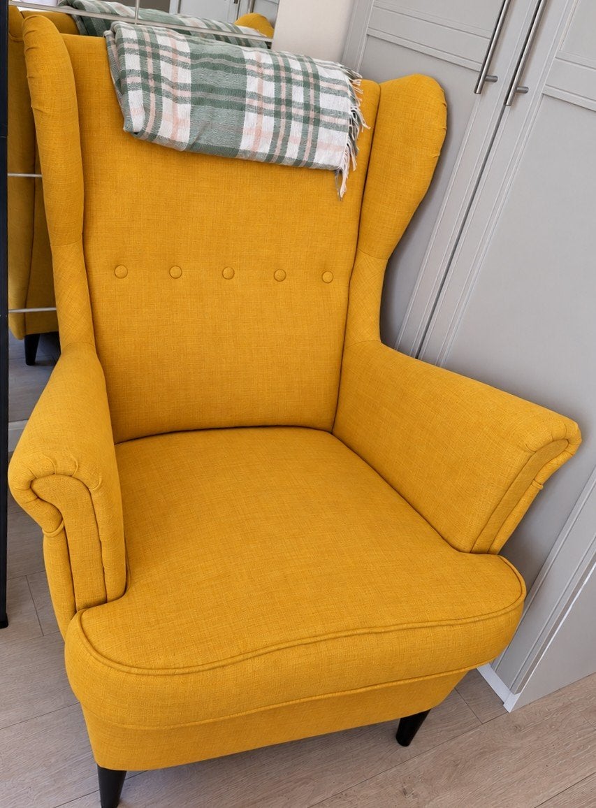 IKEA Strandmon Fauteuil - Geel, Huis en Inrichting, Ophalen, 75 tot 100 cm, Klassiek, Modern, Scandinavisch, Zo goed als nieuw