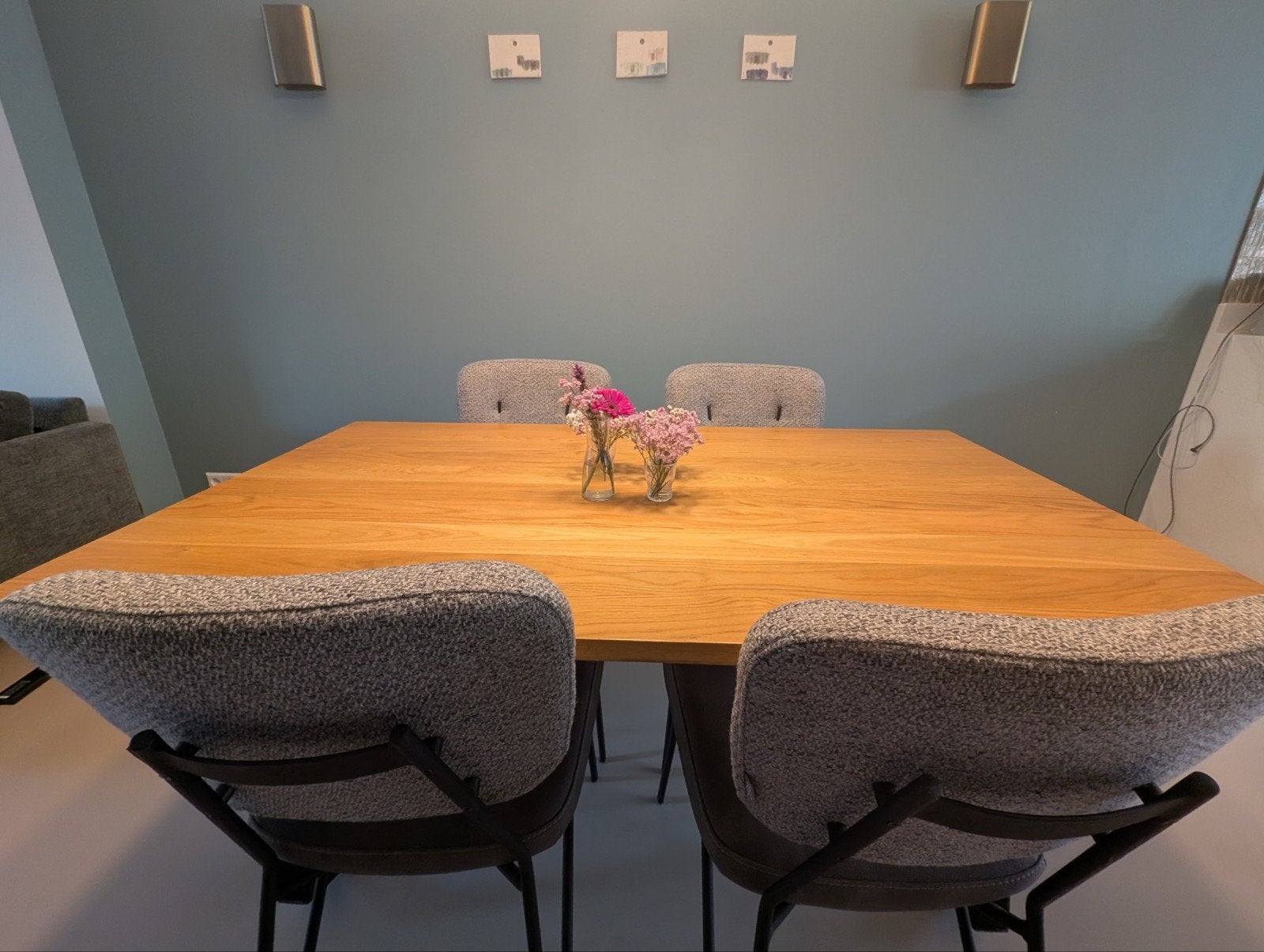 Massief eiken eettafel 160x90 met zwarte poten, Gebruikt, 150 tot 200 cm, Rechthoekig, 50 tot 100 cm