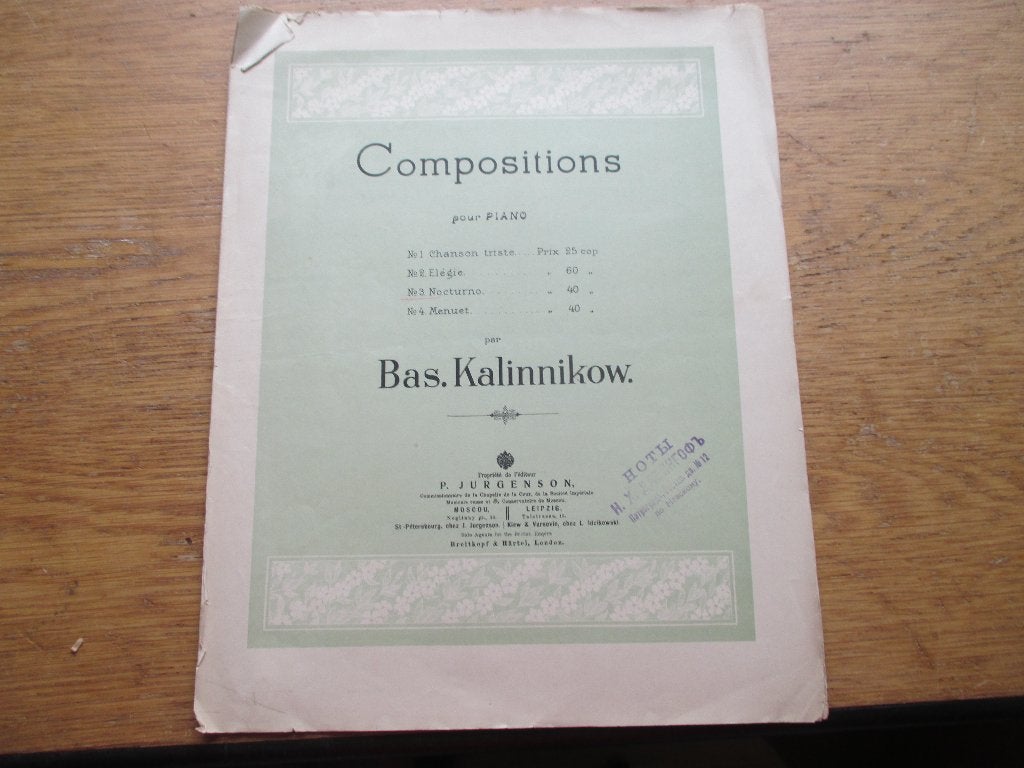 BAS. KALINNIKOW - NOCTURNO - PIANO, Muziek en Instrumenten, Gebruikt, Ophalen of Verzenden, Artiest of Componist, Piano