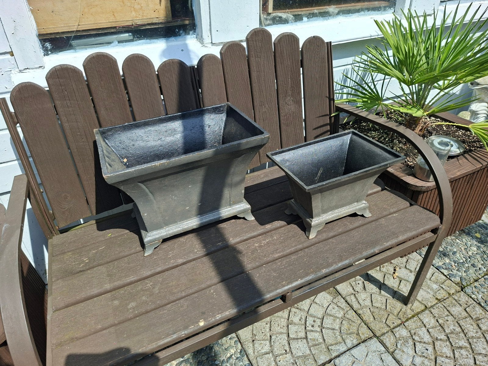 Set van 2 gietijzeren bloembakken, Ophalen, Gebruikt, Metaal, 60 tot 100 cm
