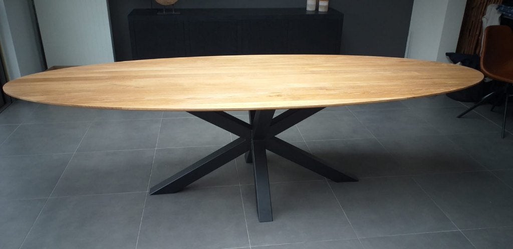 Ovale tafel verjongd eiken, notenhout of bamboe op maat., Ophalen, 50 tot 100 cm, Eikenhout, Rechthoekig