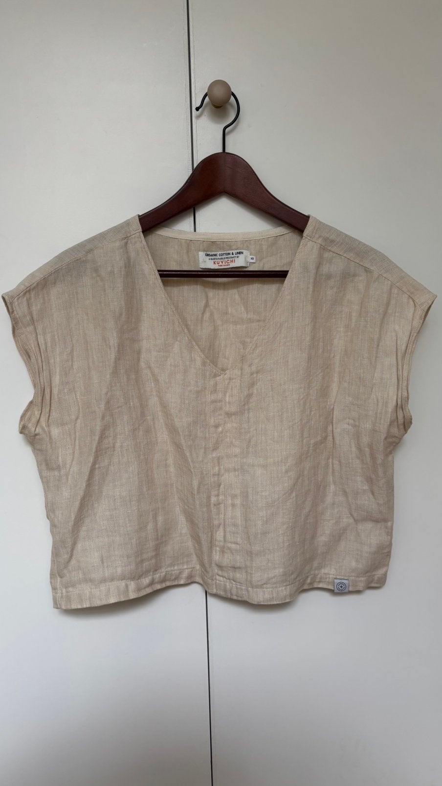 Kuyichi top linnen look zomer vhals XS / S duurzaam, Verzenden, Zo goed als nieuw, Maat 34 (XS) of kleiner, Korte mouw