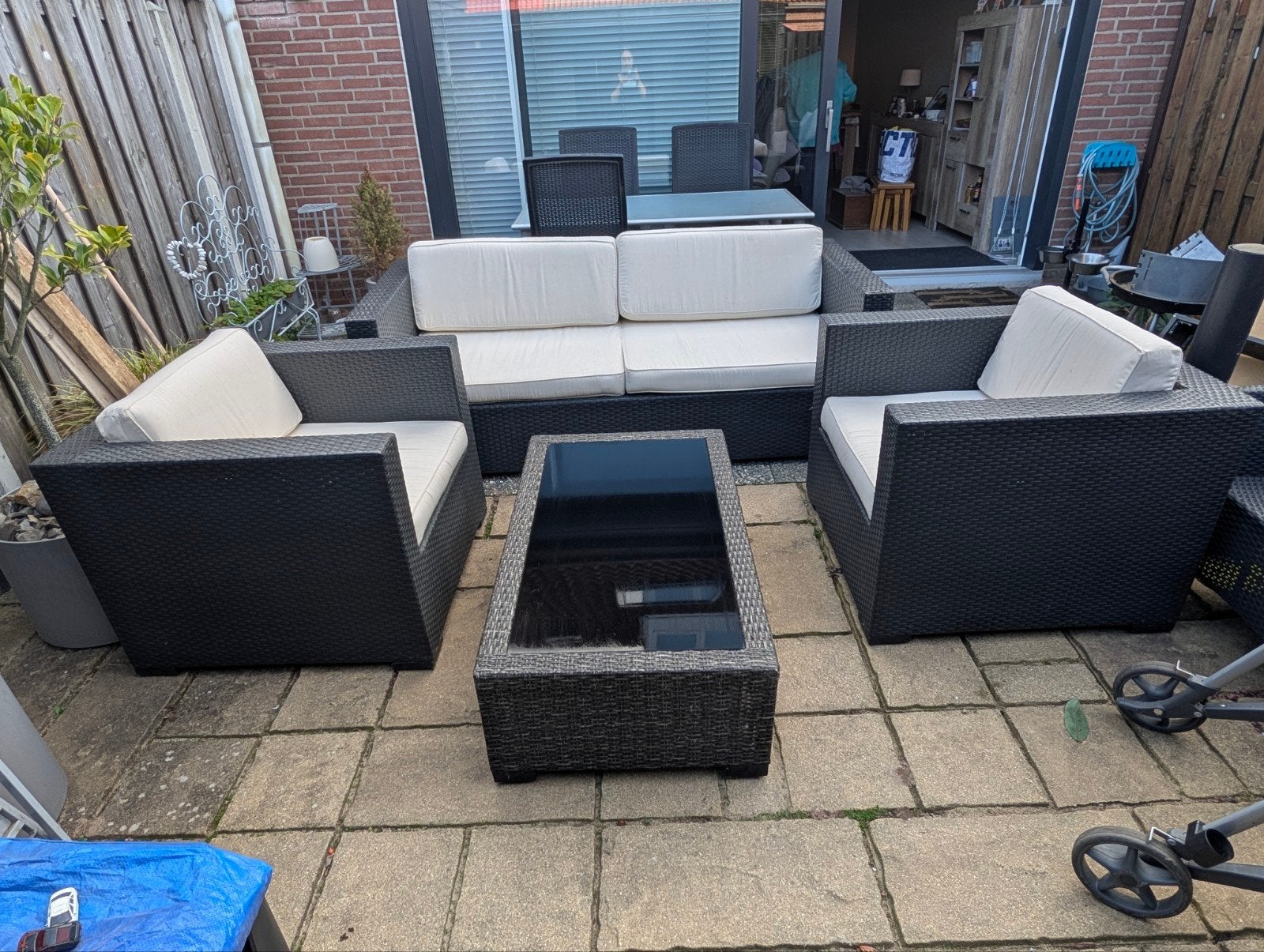 Wicker Loungeset met 2 Stoelen, Bank en Salontafel