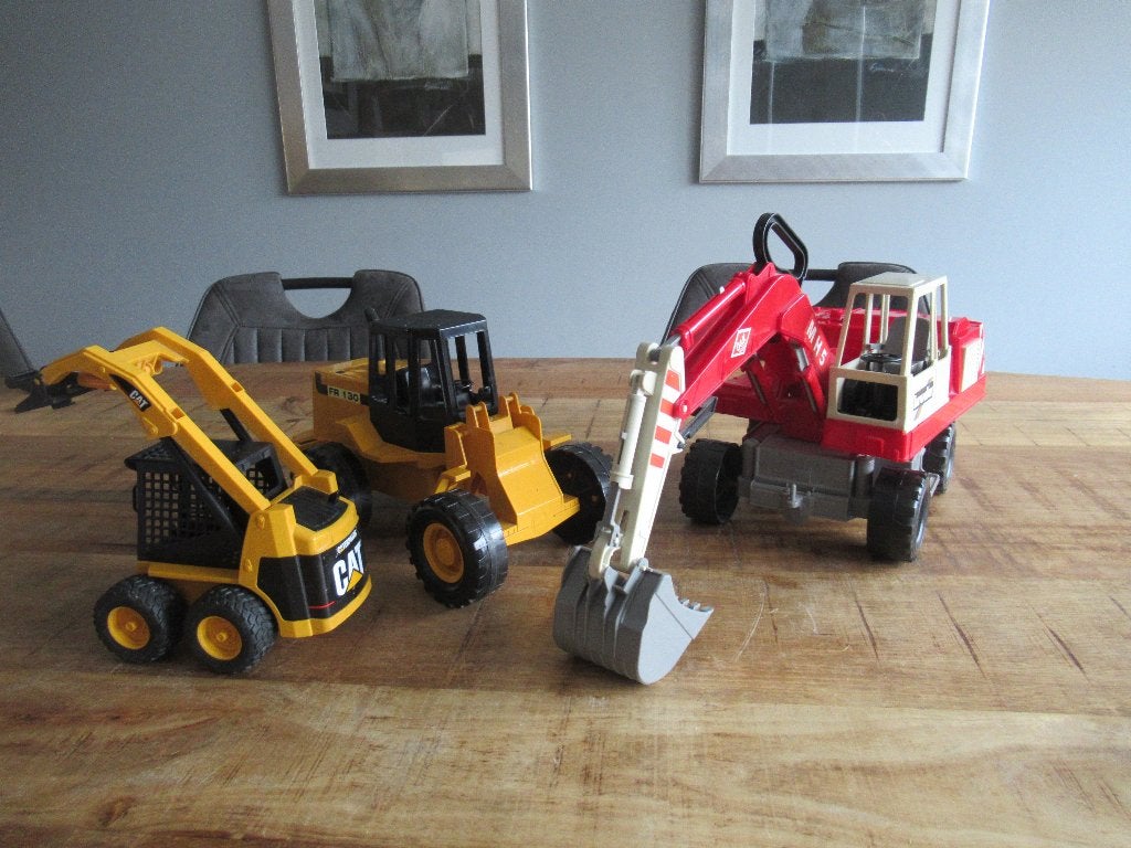 3x Bruder graafmachines Fiat FR 130 shovel Skid graafmachine, Kinderen en Baby's, Speelgoed | Speelgoedvoertuigen, Gebruikt, Ophalen of Verzenden