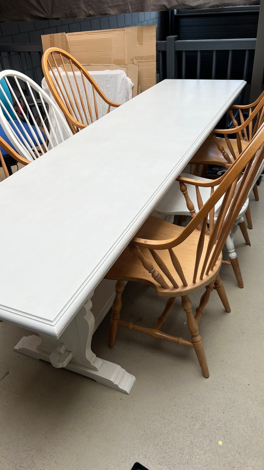6 Windsor eetkamerstoelen – hout / deels wit, Huis en Inrichting, Stoelen, Ophalen, Gebruikt, Overige kleuren, Vijf, Zes of meer stoelen