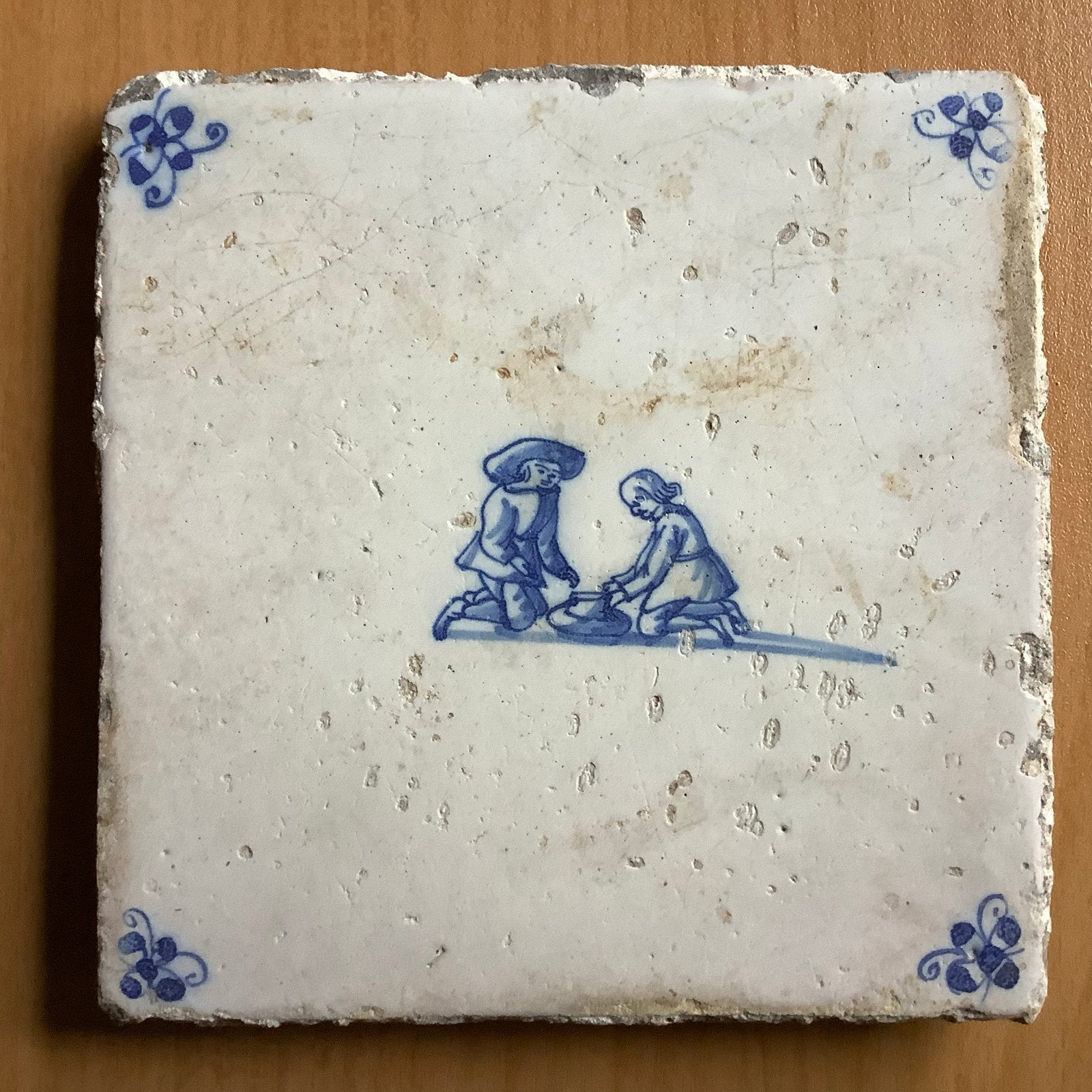Antieke Hollandse tegel met spelende kinderen, 12.5x12.5 cm, Verzenden
