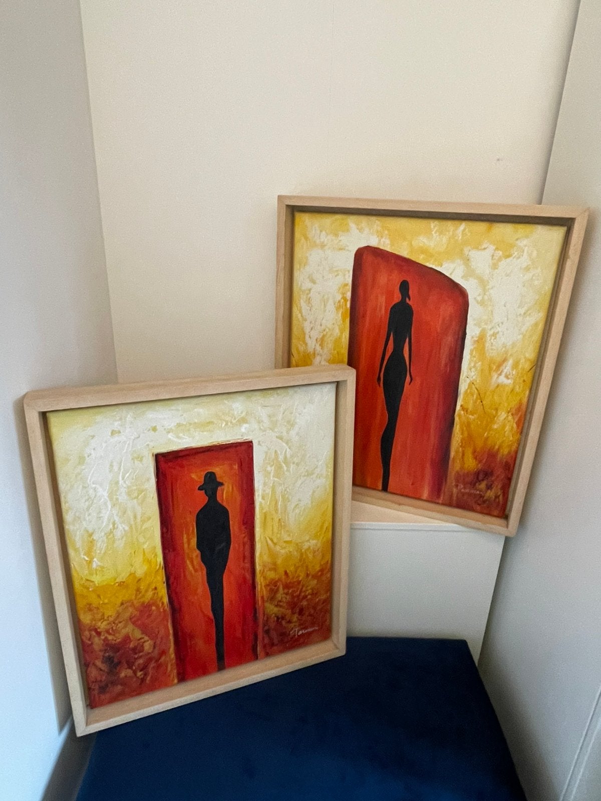 Prachtig tweeluik Berend Pasman • Man & Vrouw • In Topstaat!, Antiek en Kunst, Ophalen, Abstract, Ingelijst, Olieverf