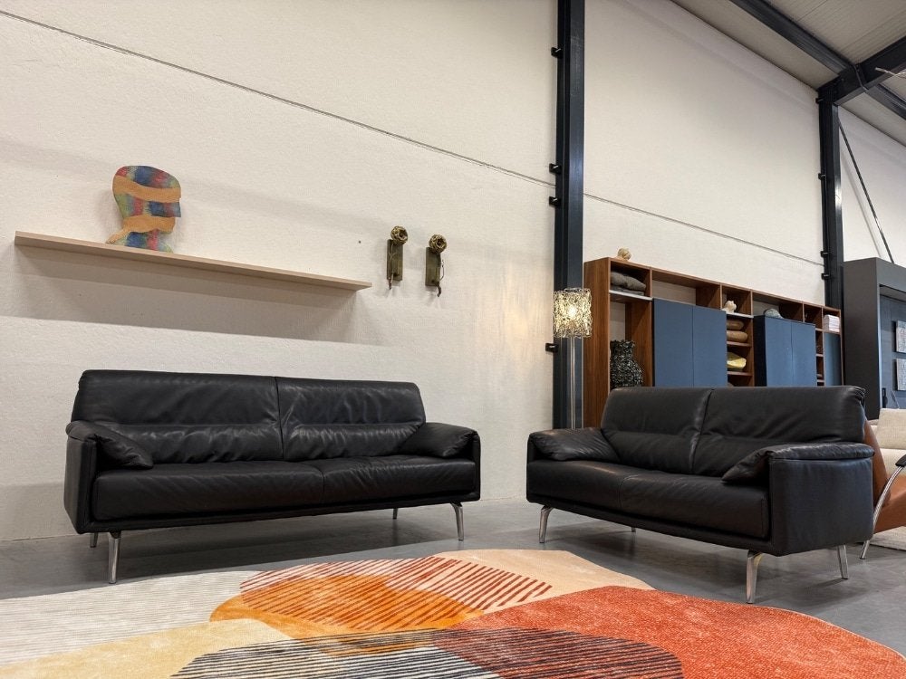 Leolux Bora Balanza bank 3 Zits Hoog Zwart leer 208, Info@leolux.nl, Driepersoons, Ophalen of Verzenden, Rechte bank