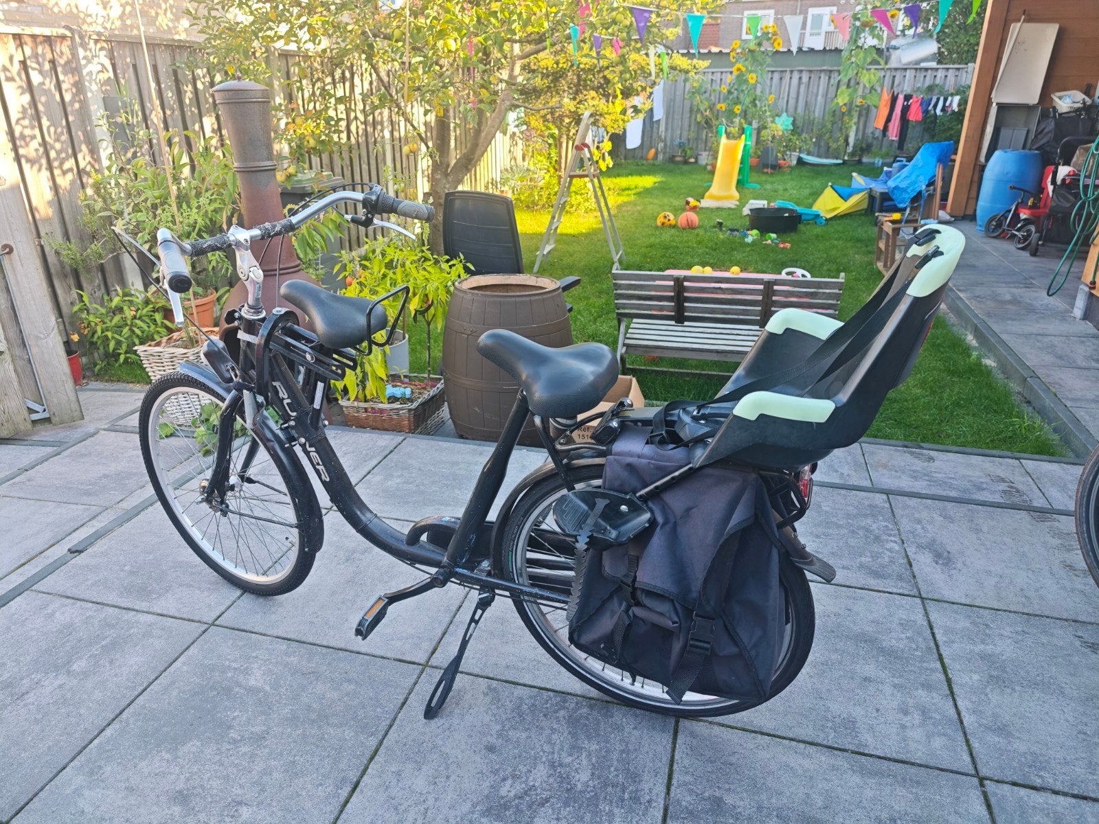 Gebruikte moederfiets / damesfiets met kinderzitje en fietst, Velgrem, 47 tot 50 cm, Ophalen, Overige merken